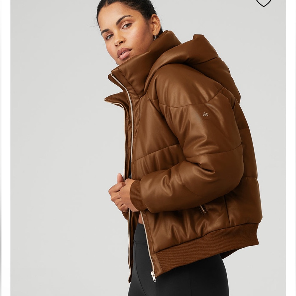 ALO Yoga Faux Leather Boss Puffer Jacket, Toasted Almond Sz XS NWT PRICE FIRM - Picture 11 of 16